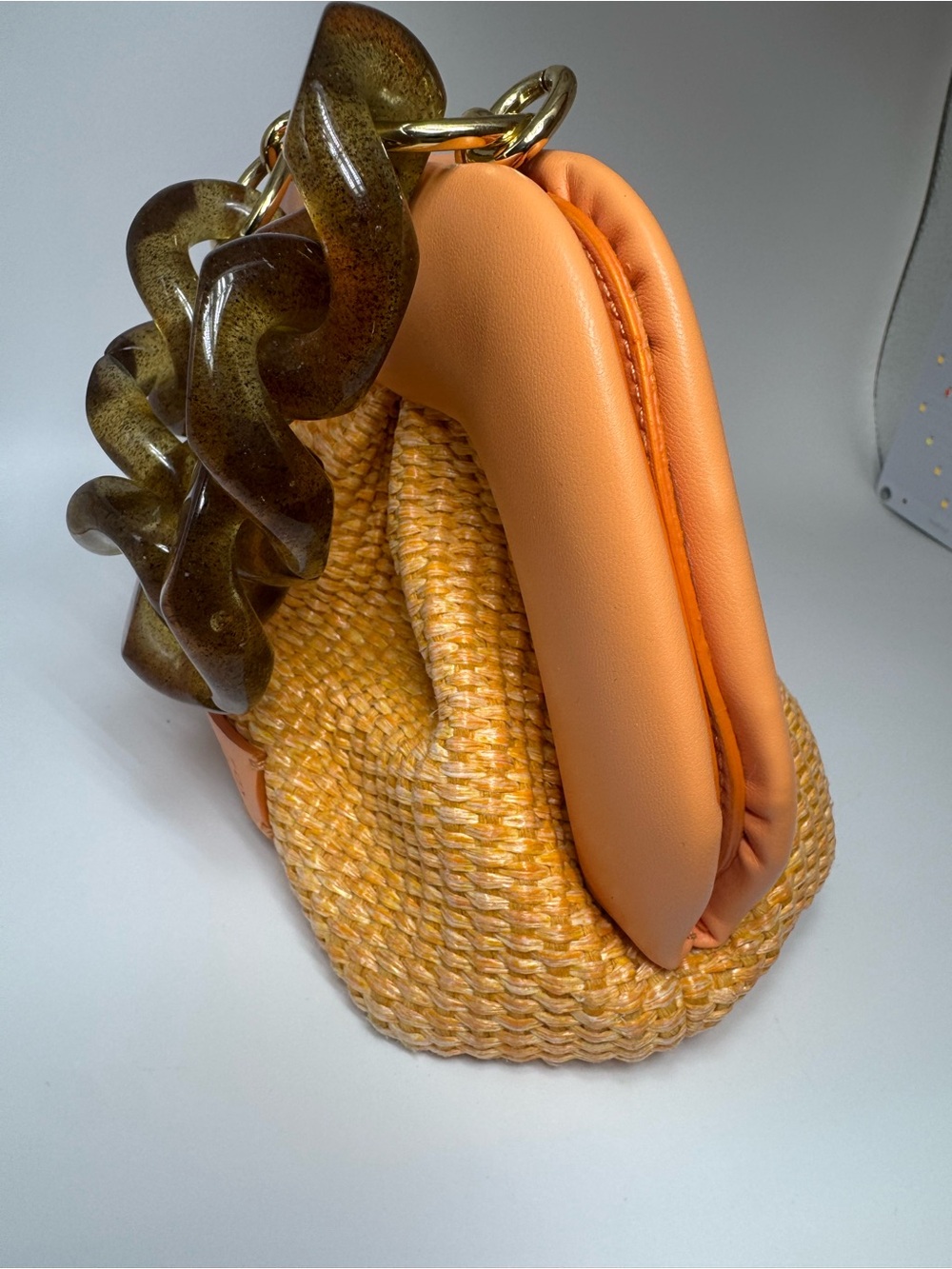 THEMOIRÈ Gea Straw Clutch Bag Orange Collectible luxury - Picture 4 of 12